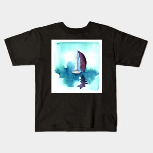 Purple sail on a smooth sea Kids T-Shirt